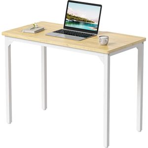 Bureau, 80 x 40 x 75 cm, computertafel, kleine pc-tafel, stabiel, smal bureau, werkkamer, thuiskantoor, kantoor, staal, industrieel design, lichtbruin