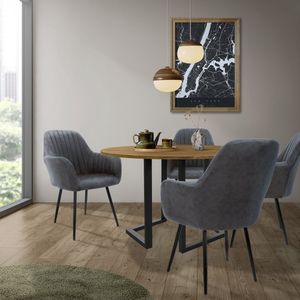 ML-Design set van 6 eetkamerstoelen met rugleuning en armleuningen, antraciet, keukenstoelen met PU kunstlederen bekleding, gestoffeerde stoelen met metalen poten, ergonomische woonkamerstoelen Stoel