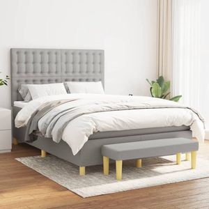 The Living Store Boxspringbed - Pocketvering - Middelharde ondersteuning - 140 x 190 x 118/128 cm - Lichtgrijs