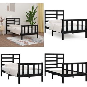 vidaXL Bedframe massief grenenhout zwart 100x200 cm - Bedframe - Bedframes - Bed - Bedbodem