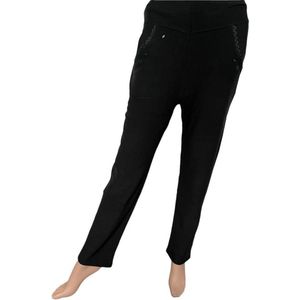 Legging- Grote maten dames leggings broek- legging broek met kant en siersteen 2219- Zwart- Maat L