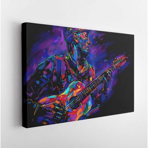 Muzikant met een gitaar. Rockgitarist gitarist abstracte illustratie met grote verfstreken - Modern Art Canvas - Horizontaal - 1661878438 - 115*75 Horizontal