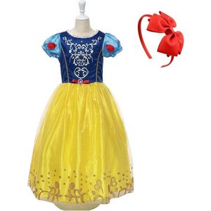 Sneeuwwitje jurk Prinsessen jurk sprookjes verkleedjurk 128-134 (130) met rode haarband - verjaardag cadeau