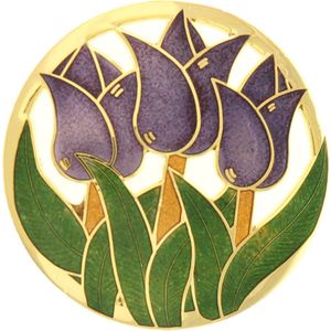Behave®  Broche rond tulpen blauw paars emaille