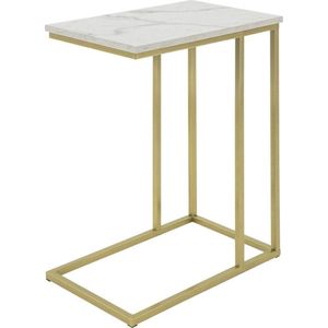 Mara Bijzettafel - Laptoptafel - Nachtkastje - Marmerlook - Goud - Metaal - 30 x 48 x 61 cm