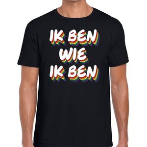 Ik ben wie ik ben - gaypride t-shirt zwart 3D regenboog tekst voor heren - Gay pride kleding L