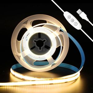 Led strips 2M USB COB Licht Warm Wit 5V Dimbaar 3000K-CRI93+ Flexibel 8mm Breedte-TV achtergrondverlichting Slaapkamer Keuken Dartbord DIY Decor