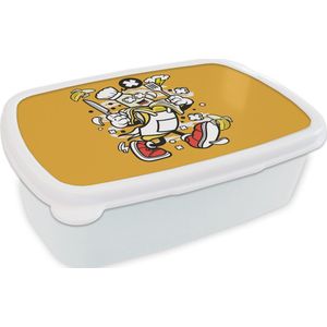 Broodtrommel Wit - Lunchbox - Brooddoos - Vintage - Banaan - Schort - 18x12x6 cm - Volwassenen