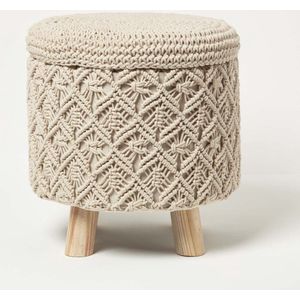 Homescapes Indy - Macrame kruk met opbergruimte - naturel, 43 cm hoog