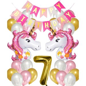Snoes Ballonnen Set Unicorn 7 Jaar - Verjaardag Versiering Slinger - Folieballon - Helium Ballonnen