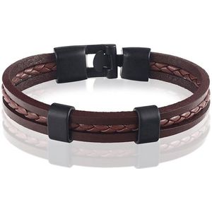 LGT Jewels heren armband Bruin Gevlochten leer Schuifgesp - 20cm