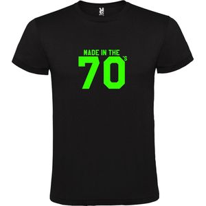 Zwart T shirt met print van "" Made in the 70's / gemaakt in de jaren 70 "" print Neon Groen size XXXXXL