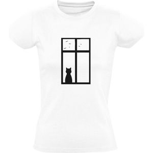 Kat kijkt uit het raam Dames T-shirt | huisdier | schattig | alleen | cat | poes