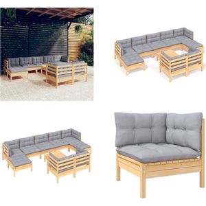 vidaXL 10-delige Loungeset met grijze kussens massief grenenhout - Loungeset - Loungesets - Lounge Set - Lounge Sets