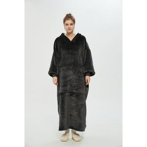 Hoodie Deken – Extra LANG – Hoge Kwaliteit Sherpa Fleece – West - 120 cm – Vrouwen Donkergrijs