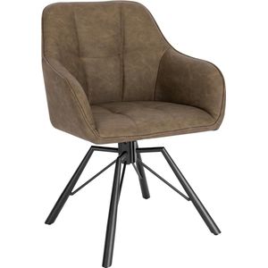 Eetkamerstoel, draaibaar, keukenstoel, gestoffeerde stoel, draaistoel, comfortabele stoel met armleuningen, rugleuning, armleuningstoel voor eetkamer en woonkamer, met kunstleren bekleding