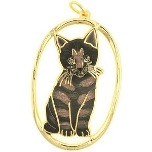 Behave Hanger goud kleur poes kat zwart bruin emaille 4,5 cm