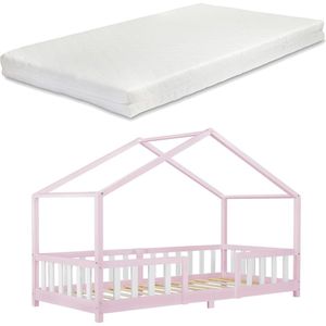 Kinderbed Capucine - Met matras - 90x200 cm - Roze en Wit - Voor meisjes - Voor jongens