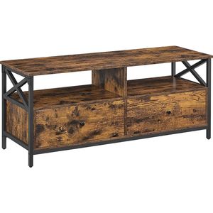 Signature Home TV-kast - tv-toestel voor 55 inch tv woonkamer met 2 laden - 2 opbergplanken - stalen frame - industriële stijl - rustiek bruin en zwart - 120 x 40 x 50 cm