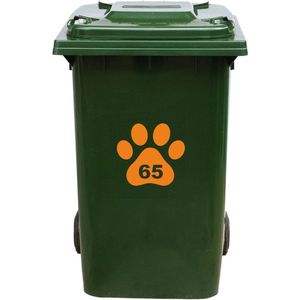 Kliko Sticker / Vuilnisbak Sticker - Hondenpoot - Nummer 65 - 18x16,5 - Oranje