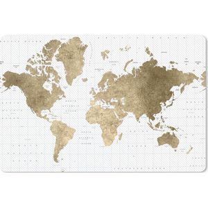 Bureau mat - Wereldkaart - Goud - Glitter - 60x40