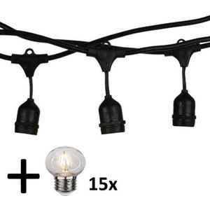 V-tac VT-713 lichtsnoer - 15m - Incl. 15 Filament Kogel LED lampen -Extra Warm Wit- 2700K- Verwisselbare lampen - Waterdicht - Onbreekbaar - koppelbaar