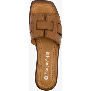 Harper leren dames slippers cognac bruin - Maat 41