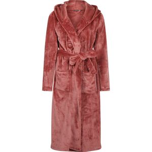 Charlie Choe badjas dames - 100 % zacht fleece - lang model - dames badjas met capuchon - trendy ochtendjas - koper - S