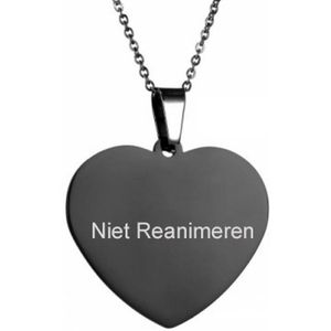 Gegraveerde Niet Reanimeren Ketting - Niet Reanimeren Penning - Do Not Resuscitate - Gegraveerd - Hart - Hartje - Roestvrij Staal - RVS - Verstelbaar - Zwart