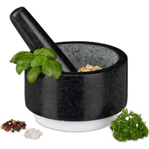 Vijzel met Stamper - Voor Kruidenmixen - Voor Specerijen - Keuken Accessoires - Antislip - 14 x 14 x 8,5 cm Graniet Zwart