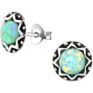 Oorbellen dames | Hangers | Zilveren oorstekers, met mint opaal | WeLoveSilver