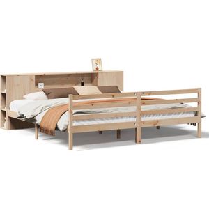 vidaXL - Bed - met - boekenkast - zonder - matras - massief - grenenhout - 200x200 - cm