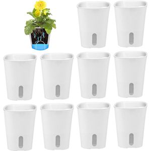 Set van 10 zelfwaterende bloempotten - waterpeilindicator - gietpot - kruidenpot - bewateringssysteem - binnen en buiten - 95cm Bloempot