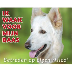 Witte Herder Waakbord - Ik waak voor mijn baas