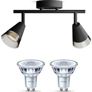 Philips Cleft Opbouwspot (Zwart) - Warmwit Licht - Plafondspot met 2 Lichtpunten - GU10 - SceneSwitch - Eenvoudig Dimbaar met Je Klassieke Schakelaar