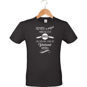 mijncadeautje - unisex T-shirt - zwart - Niemand is perfect - geboortejaar 1935 - maat XXXL