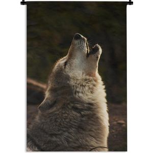 Wandkleed Wolven - Huilende grijze wolf Wandkleed katoen 60x90 cm - Wandtapijt met foto