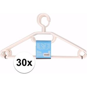 30x Plastic kledinghangers wit - Kleerhangers - Kunststof garderobe hangers voor kledingrek/kledingkast 30 stuks