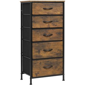 Ladenkast - Dressoir Kasten - Ladekast met 5 Stoffen Lades - Vintage Houtlook – Stabiele Opbergkast - Metaal Frame – Voor Slaapkamer - Woonkamer - Hal - 45.5x95.5 x30cm - Vintage Kleur