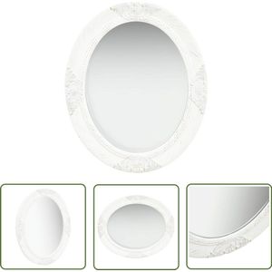 vidaXL Barok Wandspiegel 50x60 cm Wit Wandspiegel - Barok Spiegel - Oval Spiegel - Vintage Spiegel - Witte Spiegel