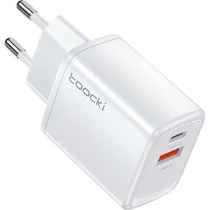 Toocki Oplader 20W 'Quick Charge 3.0' - USB-C PD en USB-A Poort - 20Watt Snellader GaN - Power Delivery - Tot 3 Keer Sneller - Tegelijkertijd Opladen - voor alle smartphones, tablets en laptops geschikt - WIT