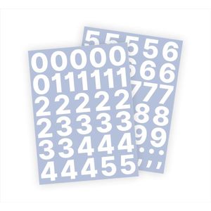 Cijfer stickers / Plaknummers - Stickervellen Set - Wit - 4cm hoog - Geschikt voor binnen en buiten - Standaard lettertype - Mat