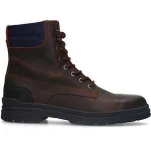 Manfield - Heren - Donkerbruine leren veterboots - Maat 42