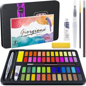 Aquarel, aquarelschilderset voor beginners, complete set met aquarel voor volwassenen en kinderen, bestaande uit 48 aquarellen, 1 penseel, 1 waterreservoir, 1 tekenstift, 1 spons, 8