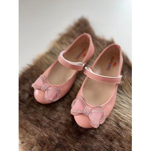 meisjesschoenen-effen feestschoenen-kinderschoenen-leren ballerina- schoenen met enkelband-klittenbandsluiting-orthopedic-parels-kleur roze-bruidsmeisjes-bruiloft-feest-verjaardag-fotoshoot-maat 28