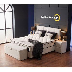 Boxspring bed met opbergruimte - 160x200 cm - Wit - Teddy Inclusief matras en topper