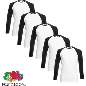 5 pack Fruit of the Loom Longsleeve T-shirts Zwart/Wit XXL