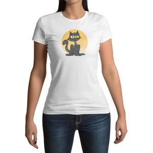 Mysterieuze Kat T-shirt - Dames - Maat XL - Wit