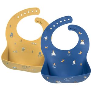 Slabbetje voor baby's, 2 stuks, siliconen slabbetjes met opvangbak, BPA-vrij, waterdicht, afwasbaar, gemakkelijk te reinigen, babyetenset