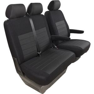 Pasvorm stoelhoezen set (stoel en duobank MET SPLIT IN ZITTING) Citroen Jumpy / Peugeot Expert / Toyota Proace 2016-heden / Opel Vivaro (C) 2019-heden / Fiat Scudo 2022-heden - Stof zwart